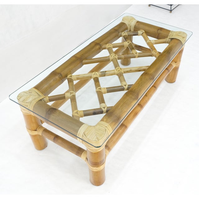 Late 20th Century Thick Bamboo 22x46" Rectangle Glass Top Coffee Table Mid Century Modern MINT For Sale - Image 5 of 16
