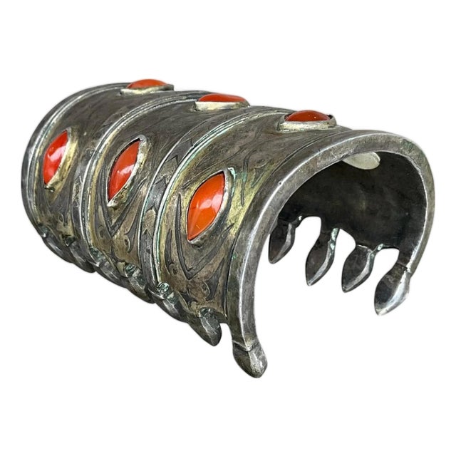 Vintage Carnelian Gilt Silver Turkoman Cuff For Sale