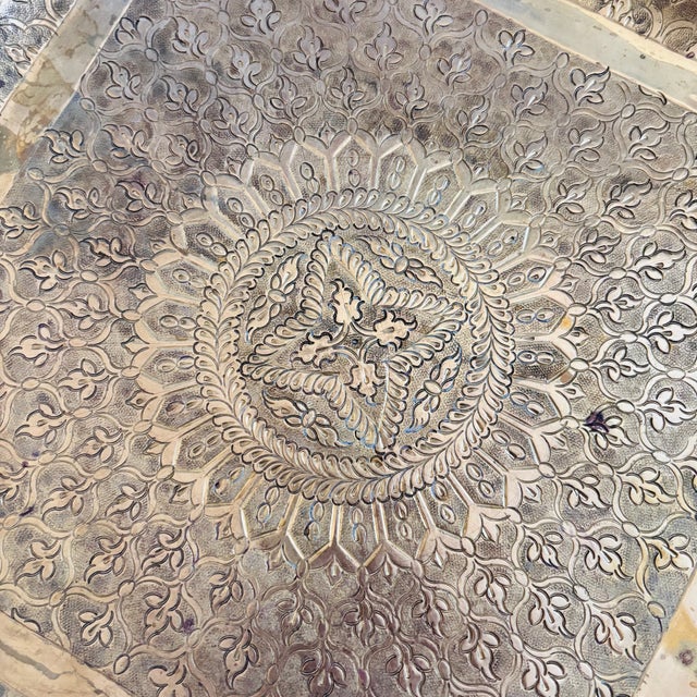 Brass Large 13" Square Etched Brass Tray For Sale - Image 8 of 9