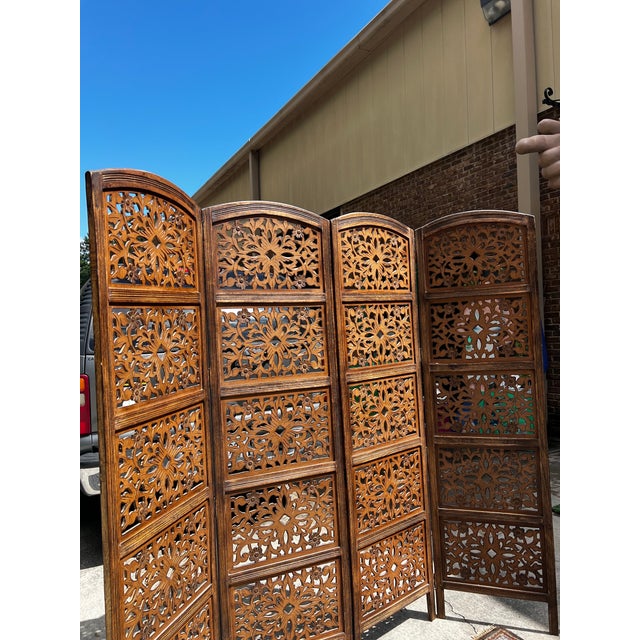 1970s Hand Carved Wooden Large Screen/Room Divider For Sale - Image 9 of 11