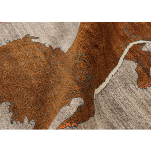 Textile Vintage Gabbeh Persian Runner Rug in Gray With Lion Pictorials - Rug & Kilim For Sale - Image 7 of 8