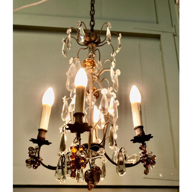 1900 - 1909 French Chandelier with Crystal Amber and Mauve Fruits, 1900 For Sale - Image 5 of 8