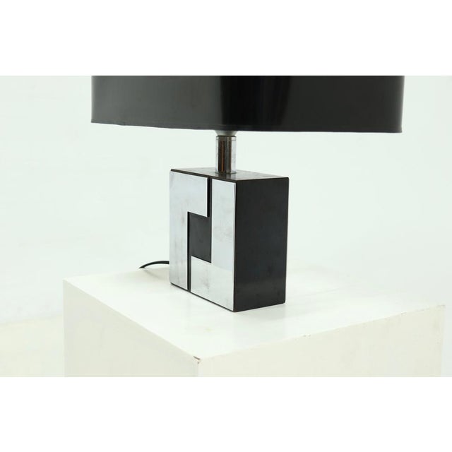 Laminated Wood and Chromed Steel Table Lamp in the style of Philippe Jean, 1970s For Sale - Image 4 of 8