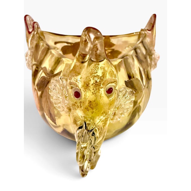 Moser Glassworks Antique Zoomorphic Amber Glass Bowl With Three Fish and Enamel Decoration, Attributed to Auguste Jean, Moser Style C. 1880 For Sale - Image 4 of 14
