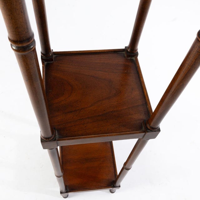 Vintage Brandt cherry faux bamboo 3 tier etargere with classic English Regency style.