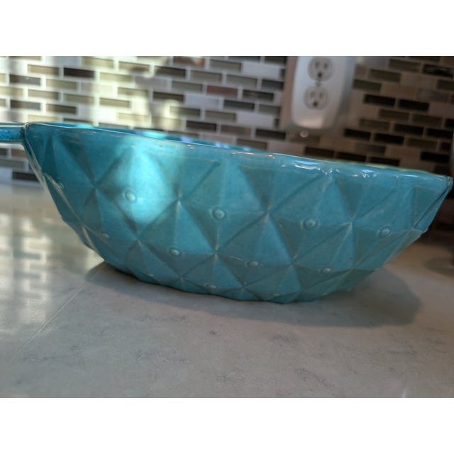 1950s Red Wing Pottery Aqua Turquoise Pineapple Large Serving Dish and 3 Small Serving Bowls For Sale In San Antonio - Image 6 of 10