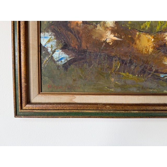 Burnt Umber 1970’s Vintage Barton Reclining Nude Woman Impressionist Abstract Oil Painting, Wood Framed For Sale - Image 8 of 12