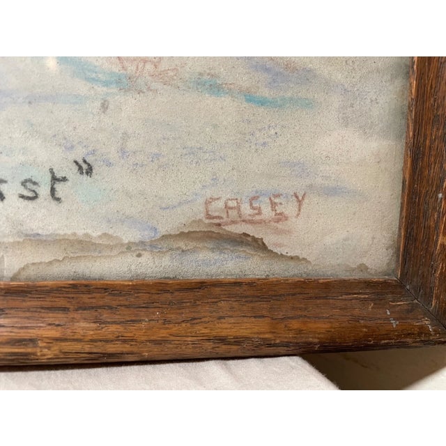 1940s Original Casey Man and Boy Hunting Snow Pastel Drawing Painting Folk Art For Sale - Image 15 of 15