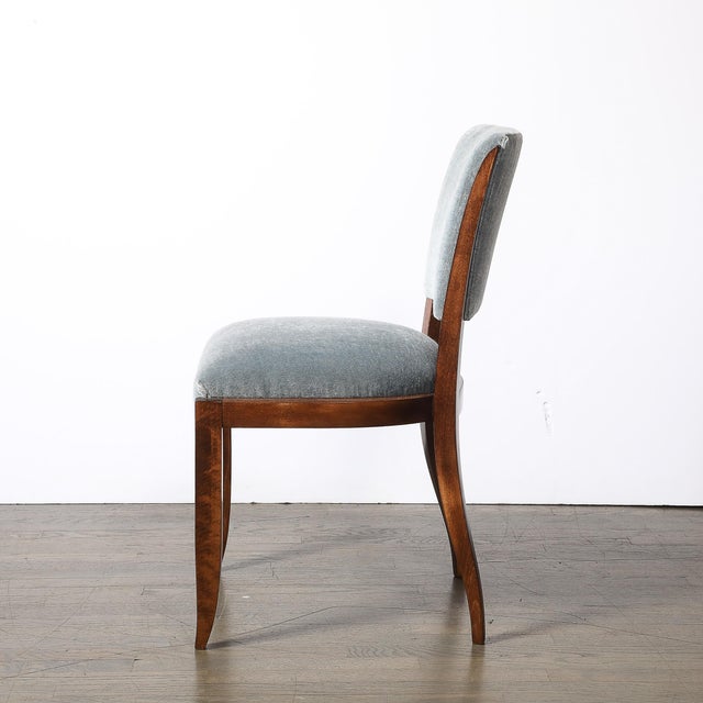 1930s Set of Eight Art Deco Sculptural Walnut Dining Chairs in Plush Mohair Upholstery For Sale - Image 5 of 18