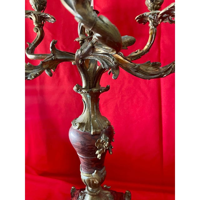 Antique 19th Century Candelabra Lamps, Brass on Heavy Marble - a Pair For Sale In San Diego - Image 6 of 12