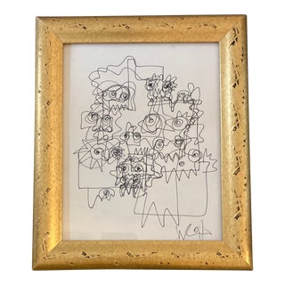 1980’s Vintage Wayne Cunningham Abstract Ink Drawing Signed For Sale
