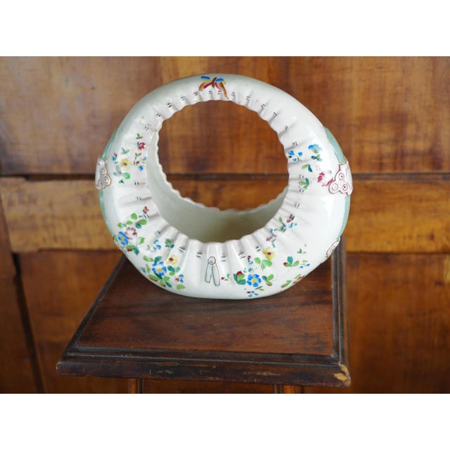 Late 19th Century 19th French Majolica Bag Shaped Flower Basket With Butterflies, Bird-Of-Paradise and Flowers For Sale - Image 5 of 13