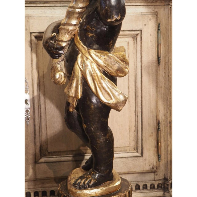 Pair of Italian 18th Century Painted and Gilt Putti With Cornucopia Torcheres For Sale - Image 9 of 13