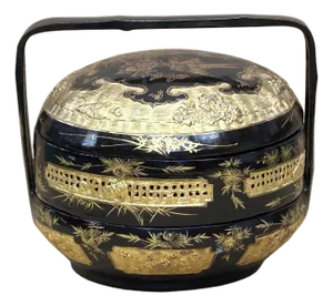 Vintage Oriental Black Golden Graphic Stack Wedding Basket Display