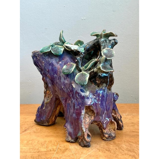 Vintage Shiwan Pottery Faux Bois Cache Pot For Sale In West Palm - Image 6 of 12