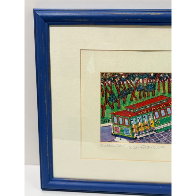 1990s 1990s Signed Peter Lee "Cable Car San Francisco" Framed Miniature Print, Blue Wood Frame For Sale - Image 5 of 13