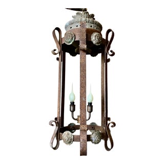 Rustic Wrought Iron Pendant Light For Sale