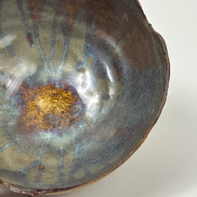 Gray Vintage Brutalist Organic Rim Drip Glazed Interior Stoneware Bowl For Sale - Image 8 of 9