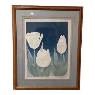 Vintage David Allgood Embossed Serigraph “Tulips” 1982 Signed Framed For Sale