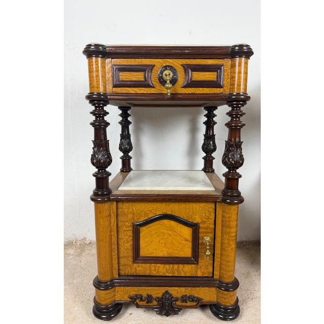 French Empire Style Marble-Top Nightstands with Cabinet Doors, 1940, Set of 2 For Sale - Image 11 of 12