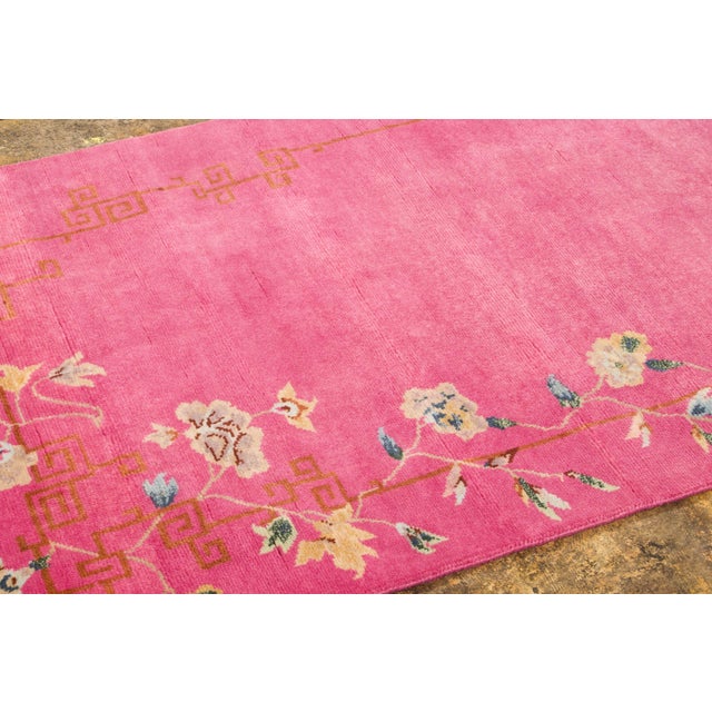 Rug & Kilim Contemporary Chinese Deco Style Runner in Pink Floral Design Rug & Kilim, India For Sale - Image 4 of 9