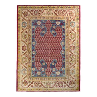 Antique Oushak Rug in Crimson and Blue With Grand Medallion - Rug & Kilim For Sale