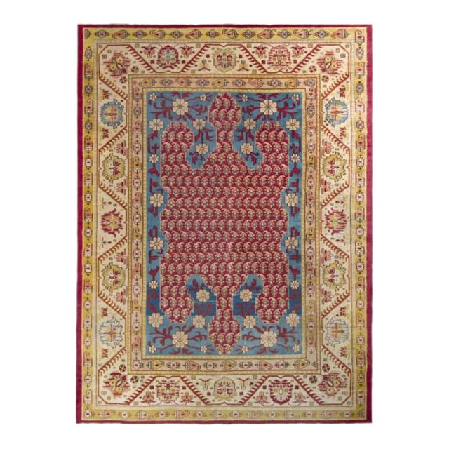 Antique Oushak Rug in Crimson and Blue With Grand Medallion - Rug & Kilim For Sale