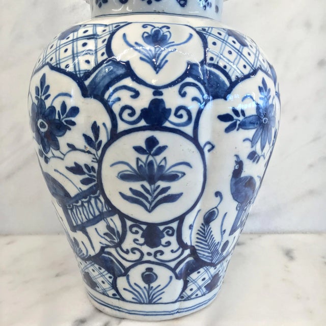 Blue Delft Blue and White Vase With Top For Sale - Image 8 of 12