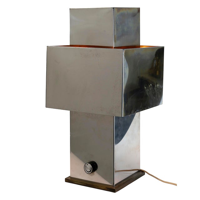 Vintage Love Table Lamp in Stainless Steel and Brass, 1970s For Sale - Image 3 of 8