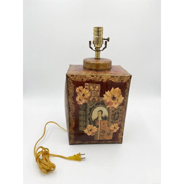 Vintage Chinoiserie English Tole Tea Caddy Lamp For Sale In West Palm - Image 6 of 10