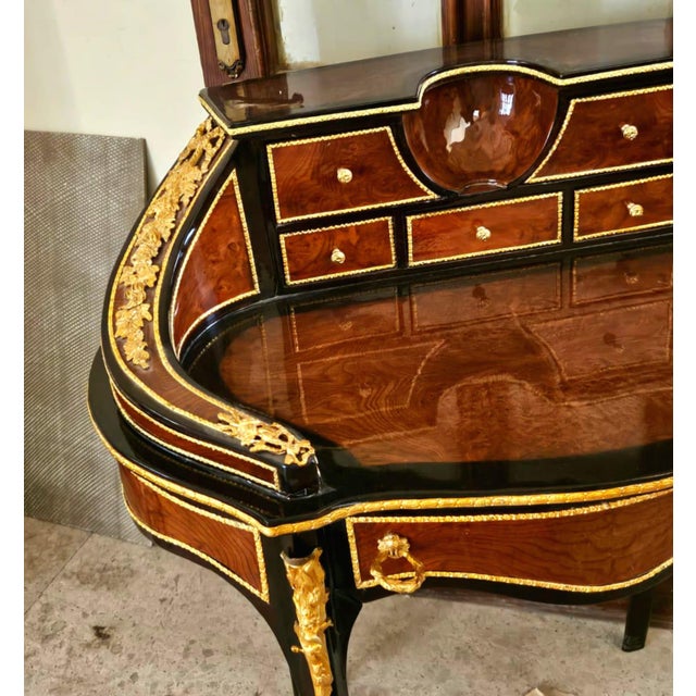 2020s French Ladies Writing Desk With Gallery Rail & 6 Drawers – Bronze Mounted Vanity Desk For Sale - Image 5 of 5