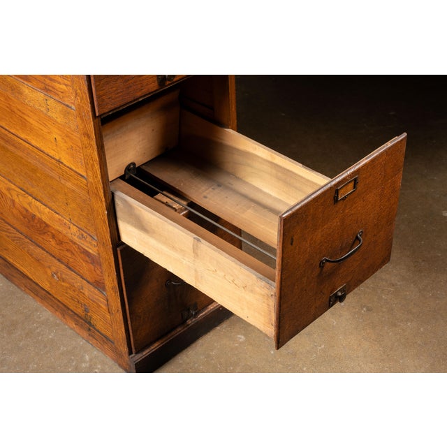Antique Oak Filing Cabinet With Brass Hardware For Sale - Image 13 of 17