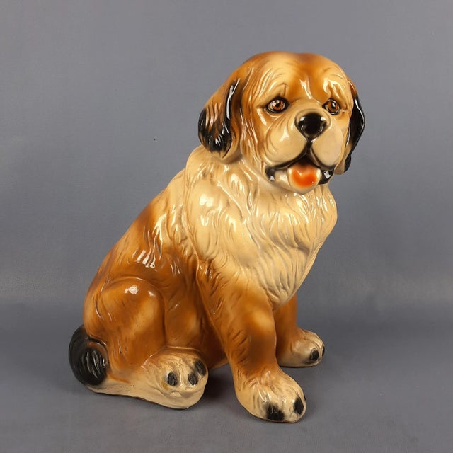 Brown St. Bernard Dog Sculpture in Plaster, 1970s For Sale - Image 6 of 11