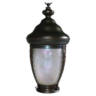 Art Nouveau Dutch Brass & Glass Pendant Lamp, 1900s For Sale