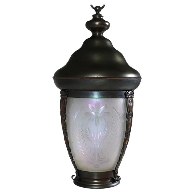 Art Nouveau Dutch Brass & Glass Pendant Lamp, 1900s For Sale