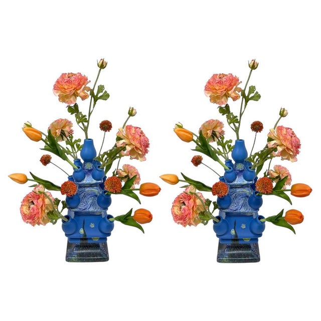 Not Yet Made - Made To Order Dutch Delft Blue Ceramic Tulip Vases in the style of Vincent van Gogh, 2026, Set of 2 For Sale - Image 5 of 5