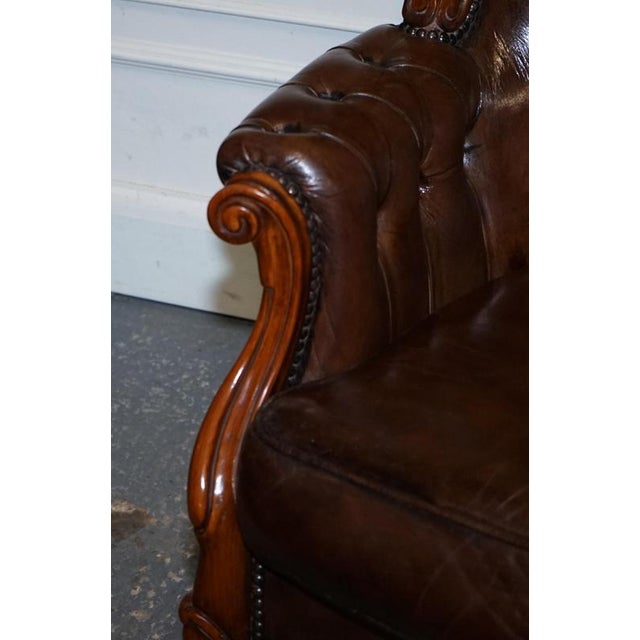 Set of Victorian Chesterfield Armchair and Ottoman in Dyed Leather For Sale - Image 14 of 18