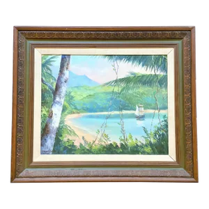 1970's Vintage Oil Painting of a Kawai Cove by Stephen Sands