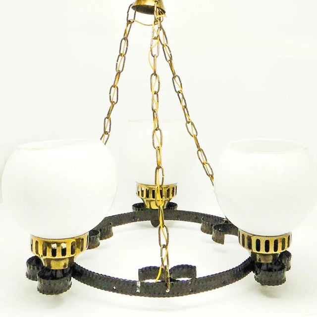 Glass and Steel Ceiling Light, Poland, 1970s For Sale - Image 9 of 11