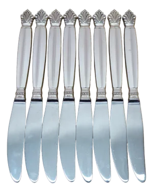 Antique Danish Georg Jensen Acanthus Dronning Sterling Silver Dinner Knives 9" - 8 pcs