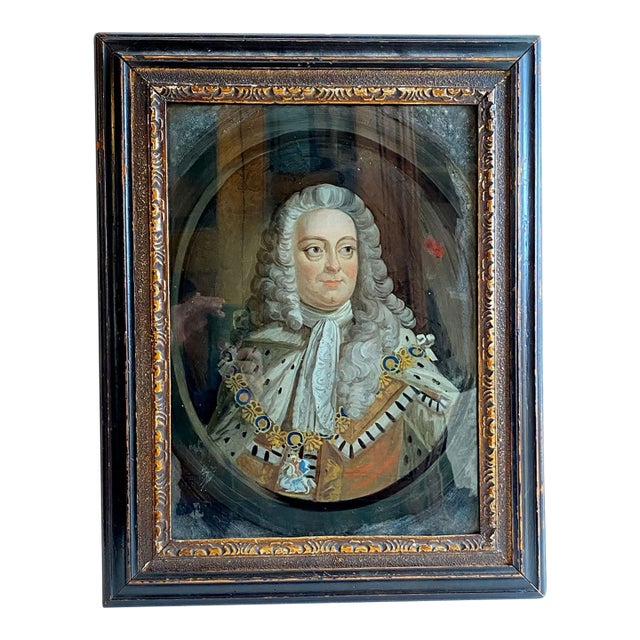 18th Century British School Georgian Reverse Glass Painting, Portrait of King George II For Sale