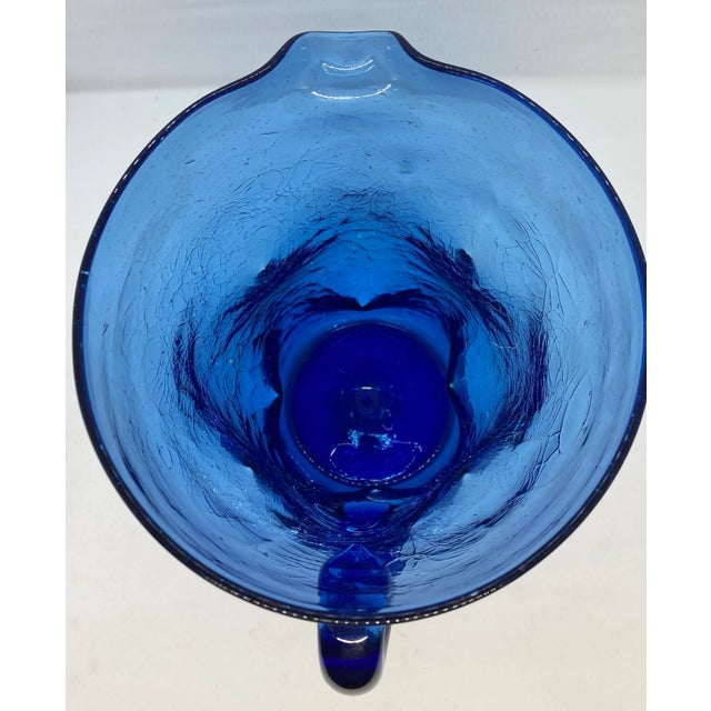 Mid-Century West Virginia Bischoff Glass Company Cobalt Blue Crackle Glass Pitcher For Sale - Image 10 of 12