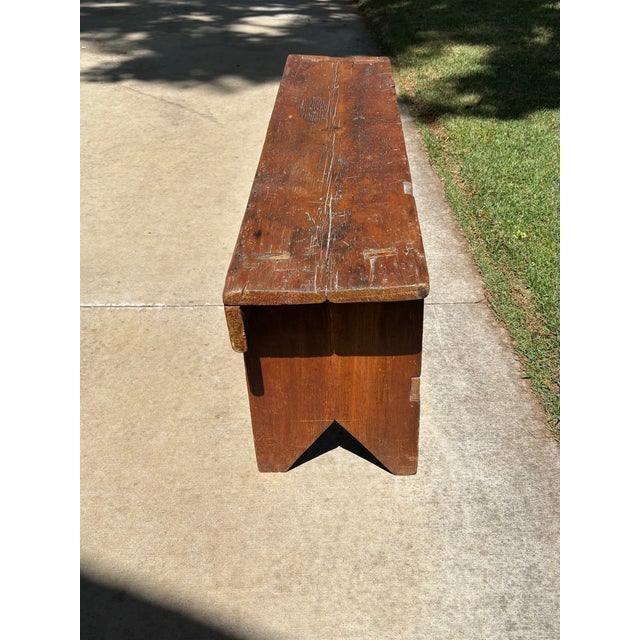 Antique Early American Americana Primitive Plank Wood Farm Bench, 19th Century For Sale In Little Rock - Image 6 of 18