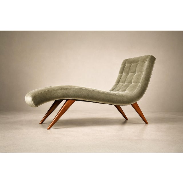 Textile Brazilian Modern Chaise Lounge in Caviúna and Light Aloe Sage Mohair, 1950s For Sale - Image 7 of 18