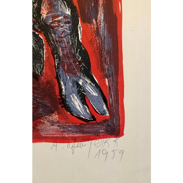 Bright, vibrant purple, red and black bull or ox. 1959 Lithograph "Bull". This was from a portfolio which included works...