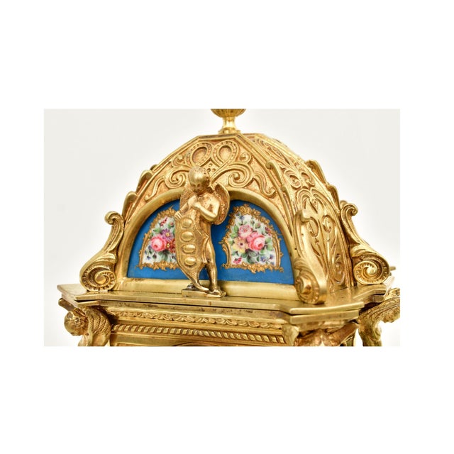 Antique Gilt Bronze Sèvres Porcelain Mantel Clock / Raingo Frères & Sèvres Paris For Sale - Image 9 of 11