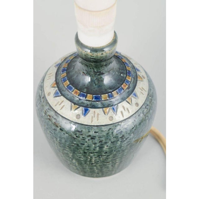 Green Glazed Textured Stoneware Table Lamp by Yngve Blixt for Höganäs, 1970s For Sale - Image 3 of 5