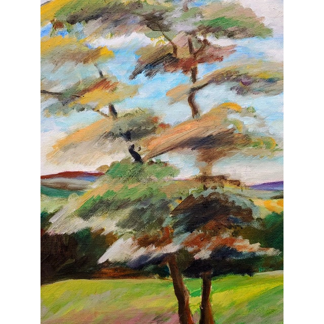 Here's an eye catching and vibrant landscape painting in the Impressionist style from the late 20th Century that is...
