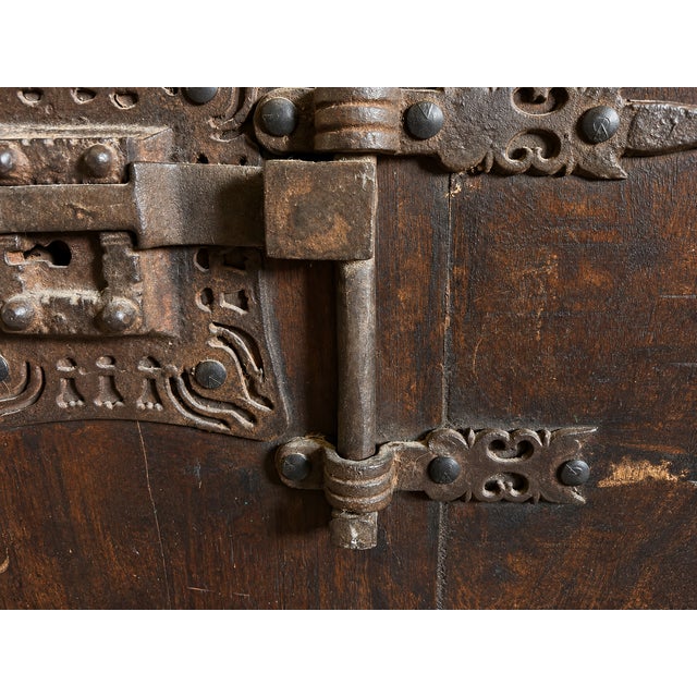 17th Century Spanish Baroque Wrought Iron Architectural Lock on Timber Panel For Sale - Image 9 of 18
