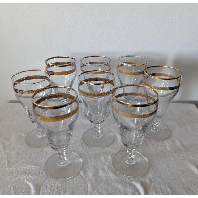 1940s Vintage Libbey 22k Gold Leaf Stemware Set, 3 Sizes- 24 Pieces For Sale - Image 5 of 8
